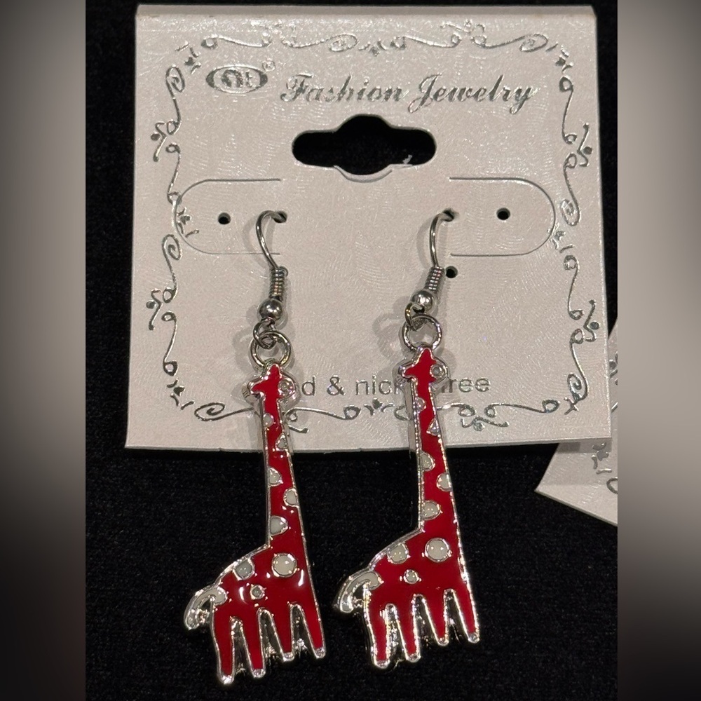 NT Fashion Jewelry Red Giraffe Earrings 2 inch